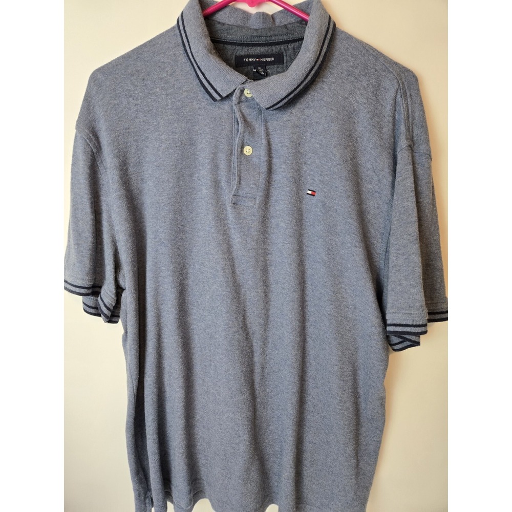 Mens Tommy Hilfiger Polo Shirt Blue Size XL Classic Fit Short Sleeve Casual